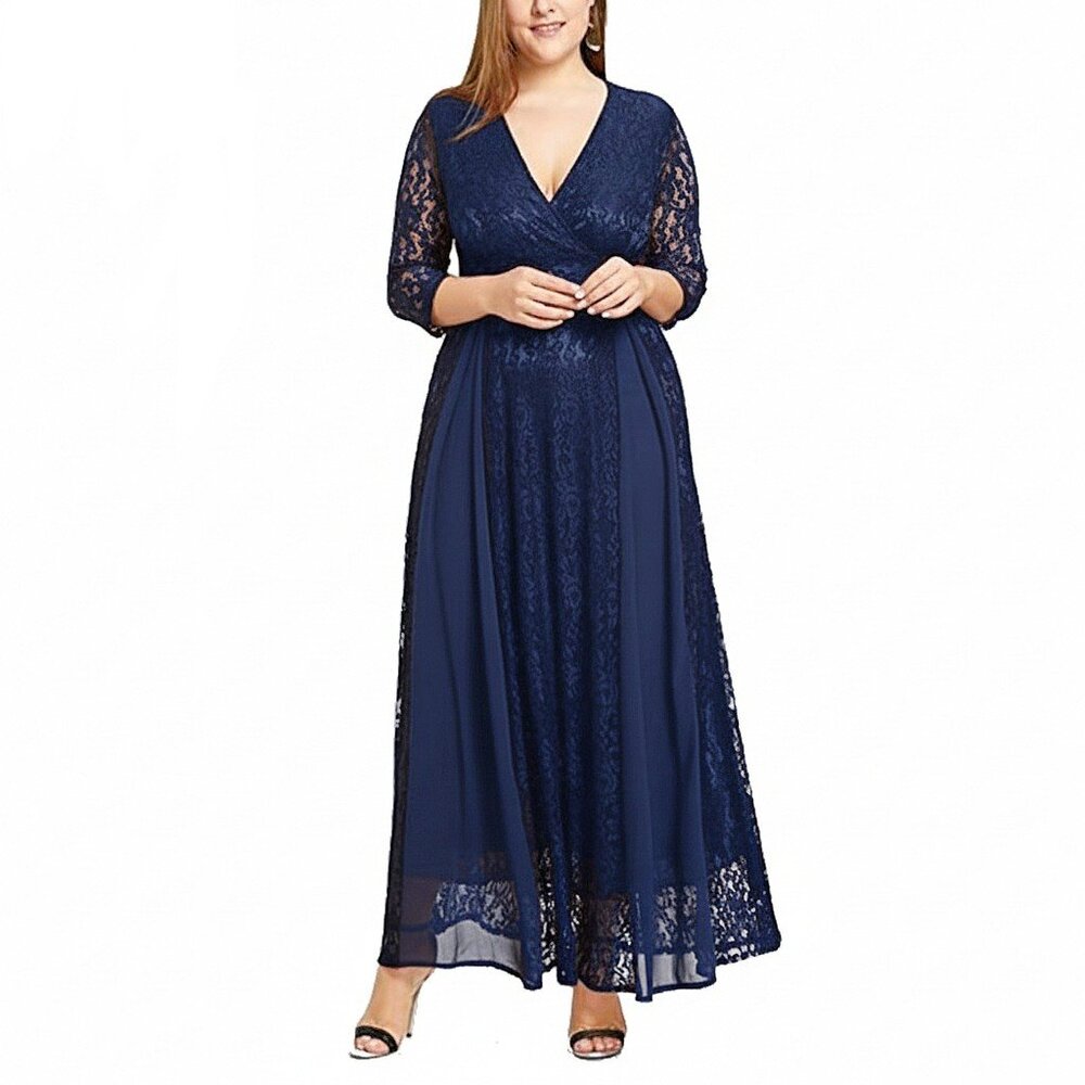 Yisibia 4XL Navy Lace Ball Gown Formal Plus Size Ladies Long Maxi Dress NWT